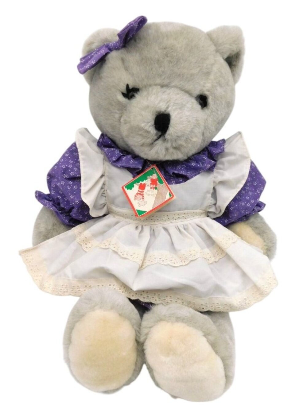AMC Toys Best Friends Gray Grey Teddy Bear Dress Hair Bow 21" Vintage 1984 READ